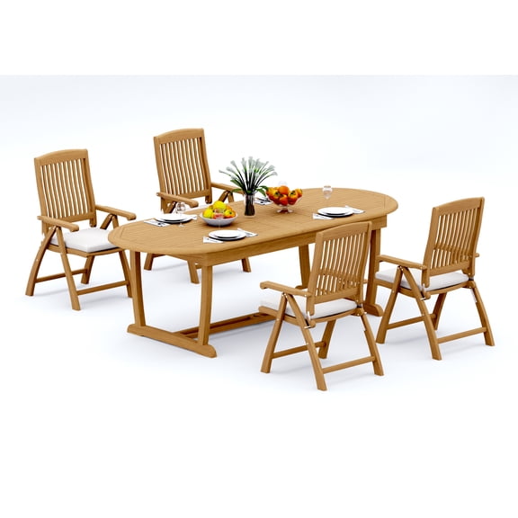Grade-A Teak Dining Set: 4 Seater 5 Pc: And 4 Marley Arm Chairs Outdoor Patio WholesaleTeak #51MR2304