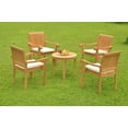 thumbnail image 1 of Grade-A Teak Dining Set: 4 Seater 5 Pc: Noida Round Side Table And 4 Napa Stacking Arm Chairs Outdoor Patio WholesaleTeak #WMDSNP32, 1 of 3