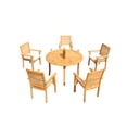 thumbnail image 1 of Grade-A Teak Dining Set: 5 Seater 6 Pc: 48" Round Table And 5 Hari Stacking Arm Chairs Outdoor Patio WholesaleTeak #51HR1006, 1 of 4