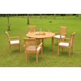 thumbnail image 1 of Grade-A Teak Dining Set: 5 Seater 6 Pc: 52" Round Table And 5 Mas Stacking Arm Chairs Outdoor Patio WholesaleTeak #WMDSMSv, 1 of 4
