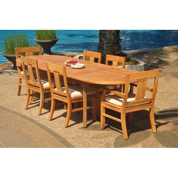 Grade-A Teak Dining Set: 6 Seater 7 Pc: 118" Double Extension Oval Table And 6 Osborne Chairs (2 Arm & 4 Armless Chairs) WholesaleTeak #WMDSWVm