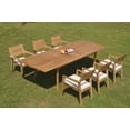 thumbnail image 1 of Grade-A Teak Dining Set: 6 Seater 7 Pc: 118" Double Extension Rectangle Table And 6 Vellore Stacking Arm Chairs Outdoor Patio WholesaleTeak #WMDSWVm, 1 of 5