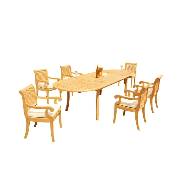 Grade-A Teak Dining Set: 6 Seater 7 Pc: 118" Oval Table And 6 Giva Arm Chairs Outdoor Patio WholesaleTeak #51GV2607