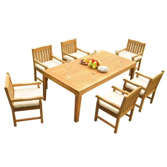 Grade-A Teak Dining Set: 6 Seater 7 Pc: 122" Caranas Rectangle Table And 6 Devon Arm Chairs Outdoor Patio WholesaleTeak #51DV2907