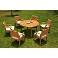 thumbnail image 1 of Grade-A Teak Dining Set: 6 Seater 7 Pc: 52" Round Table And 6 Lagos Arm Chairs Outdoor Patio WholesaleTeak #WMLGm, 1 of 4