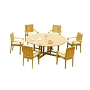 Grade-A Teak Dining Set: 6 Seater 7 Pc: 72" Round Table And 6 Lua Stacking Arm Chairs Outdoor Patio WholesaleTeak #51LU1707