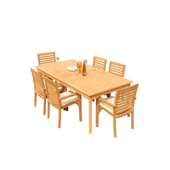 Grade-A Teak Dining Set: 6 Seater 7 Pc: 83" Rectangle Table And 6 Hari Stacking Arm Chairs Outdoor Patio WholesaleTeak #51HR1807