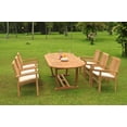 thumbnail image 1 of Grade-A Teak Dining Set: 6 Seater 7 Pc: 94" Mas Oval Trestle Leg Table And 6 Wave Stacking Arm Chairs Outdoor Patio WholesaleTeak #WMDSWVu, 1 of 4
