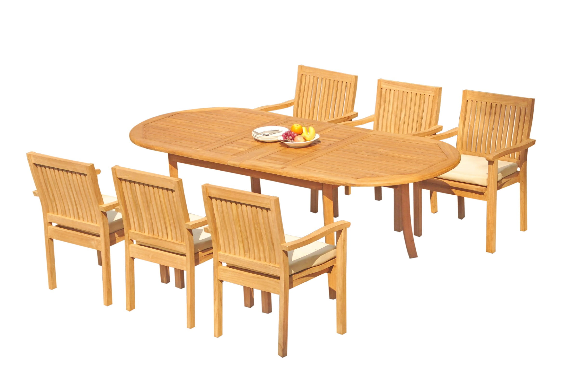 Natural Teak 7-Piece Extendable Oval Dining Set