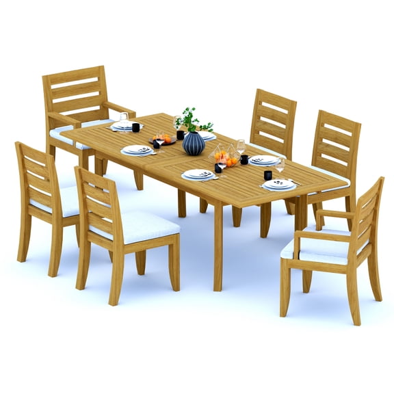 Grade-A Teak Dining Set: 6 Seater 7 Pc: And 6 Atnas Chairs (2 Arm & 4 Armless Chairs) Outdoor Patio WholesaleTeak #51AT2002