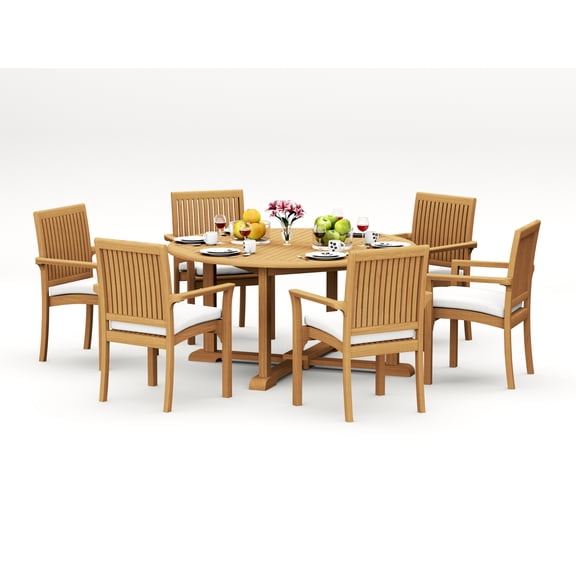 Grade-A Teak Dining Set: 6 Seater 7 Pc: And 6 Lua Arm Chairs Outdoor Patio WholesaleTeak #51LU1206