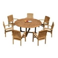 thumbnail image 1 of Grade-A Teak Dining Set: 7 Seater 8 Pc: 72" Round Table And 7 Wave Stacking Arm Chairs Outdoor Patio WholesaleTeak #51WV1708, 1 of 6