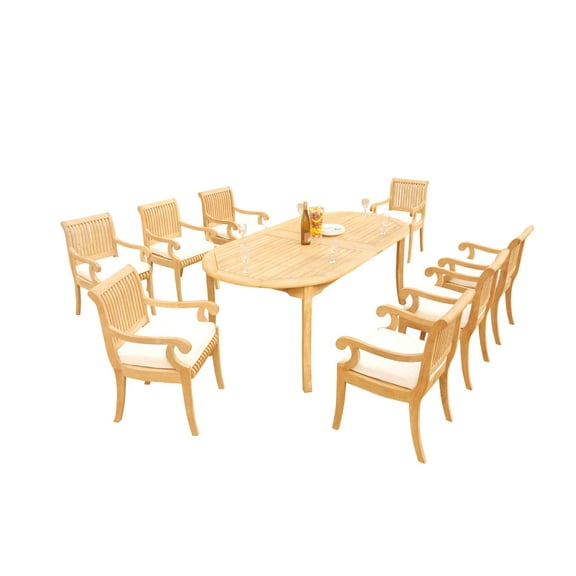 Grade-A Teak Dining Set: 8 Seater 9 Pc: 118" Oval Table And 8 Giva Arm Chairs Outdoor Patio WholesaleTeak #51GV2609