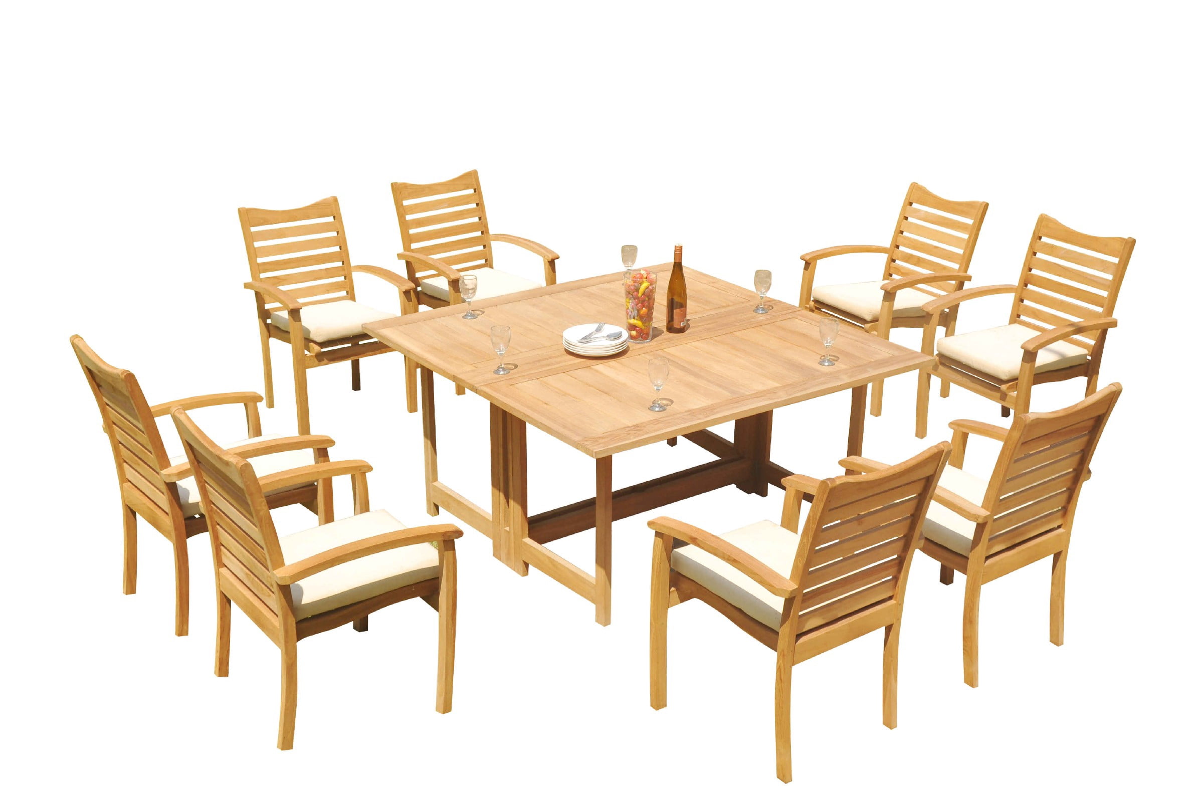 Grade-A Teak Dining Set: 8 Seater 9 Pc: 60" Square Rectangle Butterfly ...
