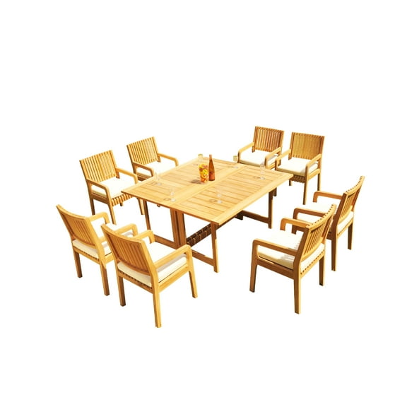 Grade-A Teak Dining Set: 8 Seater 9 Pc: 60" Square Rectangle Butterfly Table And 8 Maldives Arm Chairs Outdoor Patio WholesaleTeak #51ML1409