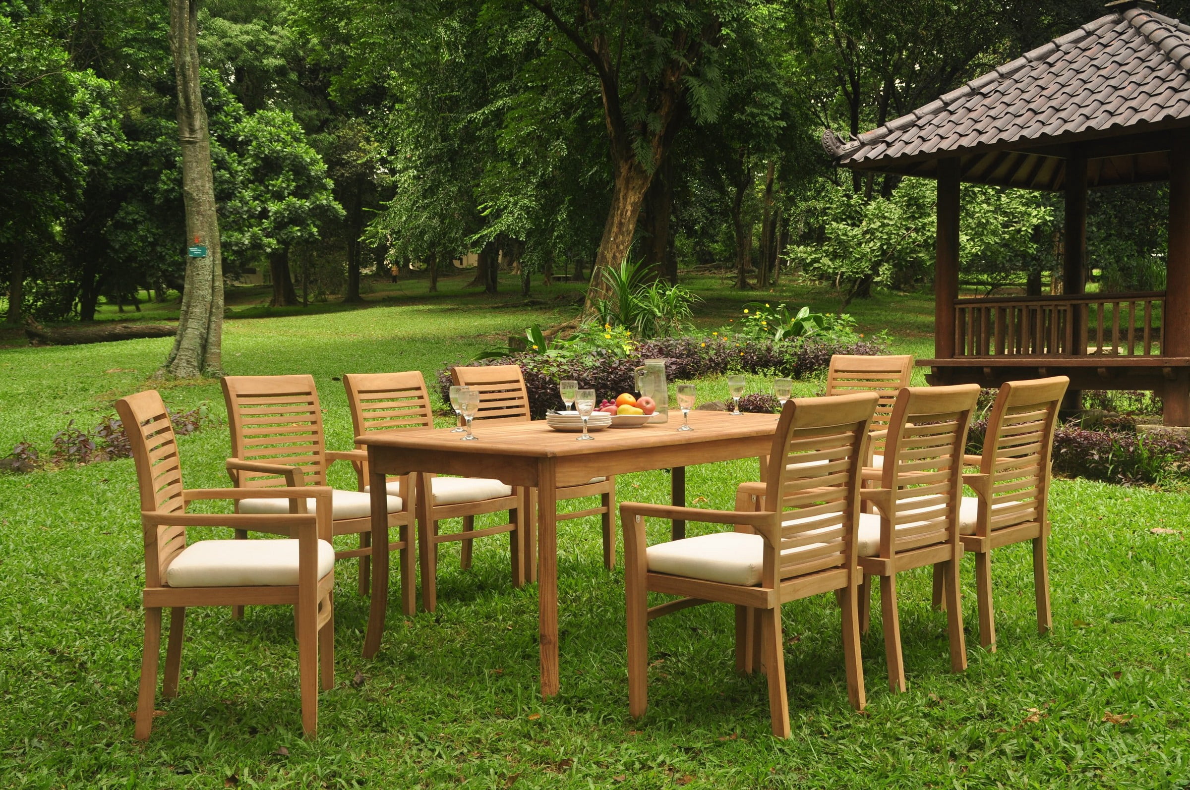 Grade-A Teak Dining Set: 8 Seater 9 Pc: 71" Rectangle Table And 8 Mas ...