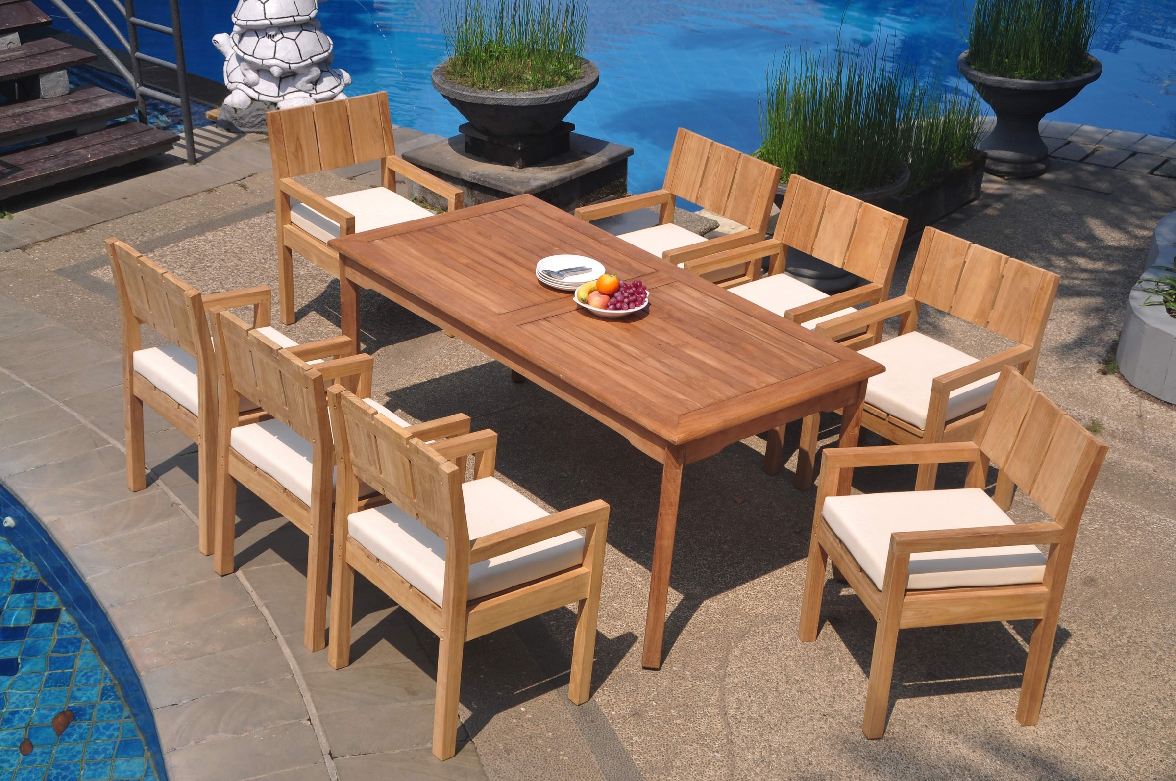 Grade-A Teak Dining Set: 8 Seater 9 Pc: 71" Rectangle Table And 8 ...
