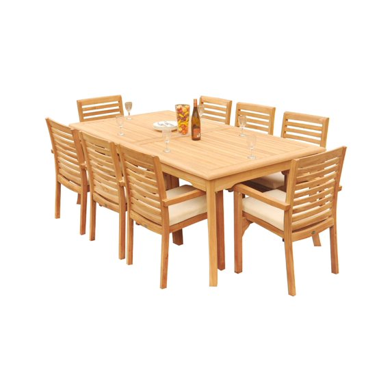 Grade-A Teak Dining Set: 8 Seater 9 Pc: 83" Rectangle Table And 8 Hari Stacking Arm Chairs Outdoor Patio WholesaleTeak #51HR1809
