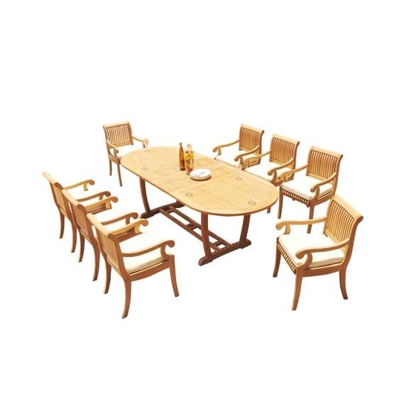 Grade-A Teak Dining Set: 8 Seater 9 Pc: 94" Mas Oval Trestle Leg Table And 8 Giva Arm Chairs Outdoor Patio WholesaleTeak #51GV2309
