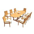 thumbnail image 1 of Grade-A Teak Dining Set: 8 Seater 9 Pc: 94" Mas Oval Trestle Leg Table And 8 Goa Stackng Arm Chairs Outdoor Patio WholesaleTeak #51GO1309, 1 of 6