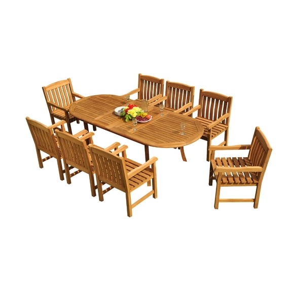 Grade-A Teak Dining Set: 8 Seater 9 Pc: 94" Oval Table And 8 Devon Arm Chairs Outdoor Patio WholesaleTeak #51DV2209