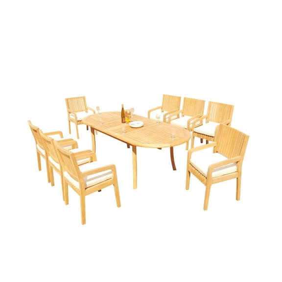 Grade-A Teak Dining Set: 8 Seater 9 Pc: 94" Oval Table And 8 Maldives Arm Chairs Outdoor Patio WholesaleTeak #51ML2209