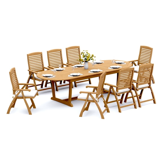 Grade-A Teak Dining Set: 8 Seater 9 Pc: And 8 Ashley Arm Chairs Outdoor Patio WholesaleTeak #51AS2708