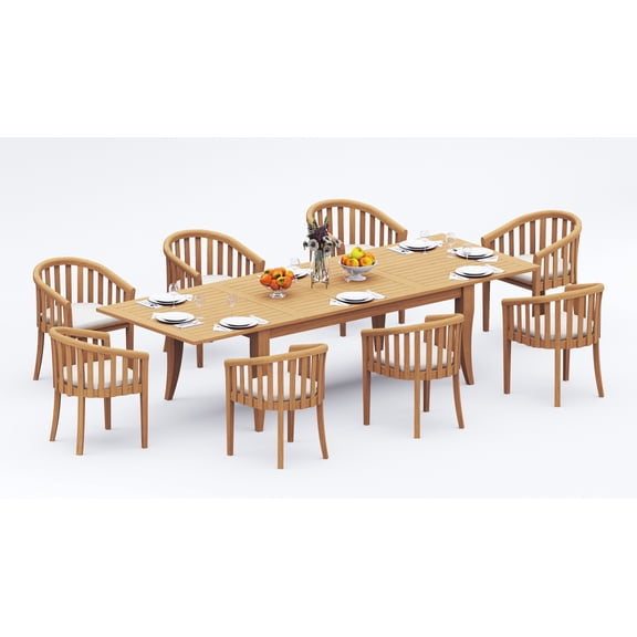 Grade-A Teak Dining Set: 8 Seater 9 Pc: And 8 Lenong Arm Chairs Outdoor Patio WholesaleTeak #51LN2808