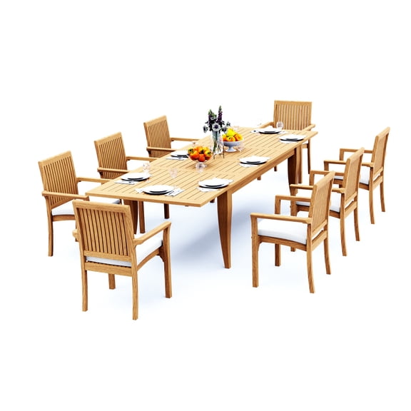 Grade-A Teak Dining Set: 8 Seater 9 Pc: And 8 Lua Arm Chairs Outdoor Patio WholesaleTeak #51LU2808