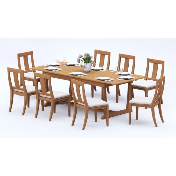 Grade-A Teak Dining Set: 8 Seater 9 Pc: And 8 Osborne Armless Chairs Outdoor Patio WholesaleTeak #51OS2100