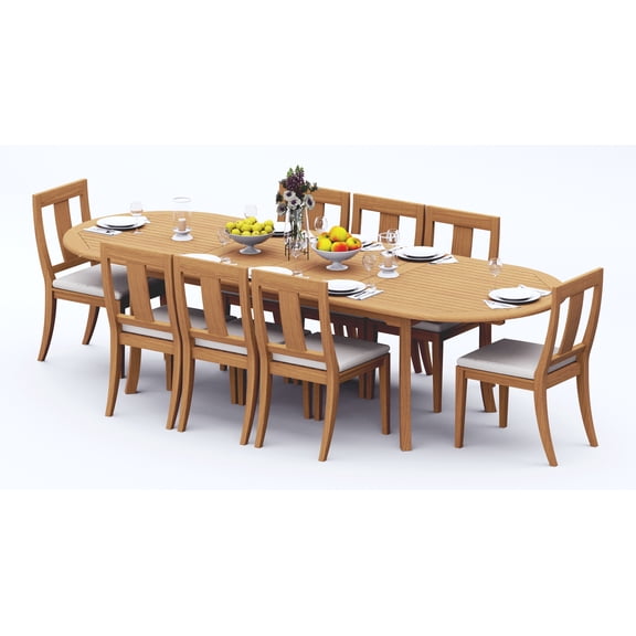 Grade-A Teak Dining Set: 8 Seater 9 Pc: And 8 Osborne Armless Chairs Outdoor Patio WholesaleTeak #51OS2200