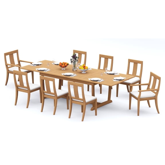 Grade-A Teak Dining Set: 8 Seater 9 Pc: And 8 Osborne Chairs (2 Arm & 6 Armless Chairs) Outdoor Patio WholesaleTeak #51OS2502