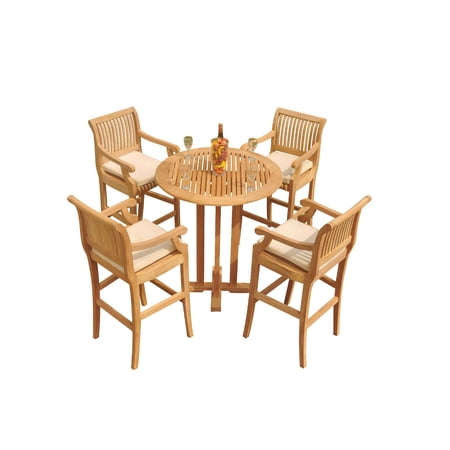 Grade-A Teak Wood Bar Set: 36" Round Table & 4 Arm Chair (30" Seat High)