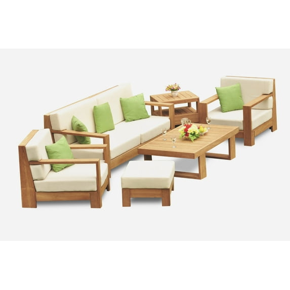 Grade-A Teak Wood Canberra 6 Piece Sofa Set - 1 Sofa (3 Seater), 2 Lounge Chairs, 1 Ottoman, 1 Coffee Table & 1 Side Table (Furniture & Cushions Sold Separately) WholesaleTeak #52CN6PR