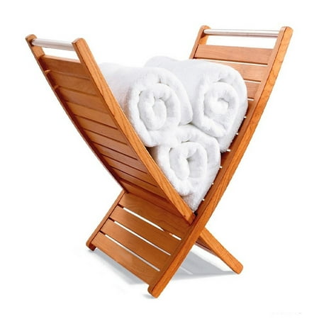 Grade A Teak Wood Indoor / Outdoor Magazine Rack / Bath Shower Spa Teak Towel holder Small