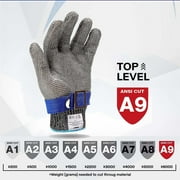 Cut Resistant Gloves, Grade A9 Cut-proof Gloves Food Grade, Stainless Steel Mesh Metal Glove, Knife Cutting Glove for Butcher Meat, Cutting Oysters Shucking, Kitchen Chef Slicing Fish FilletL,1PC