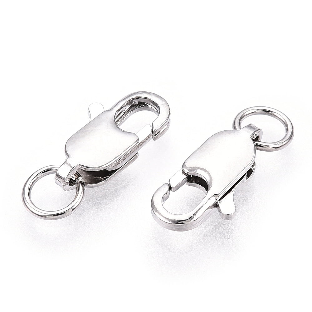 Grade AAA Brass Lobster Claw Clasps Real Platinum Plated 12x6x3mm Hole: 3mm