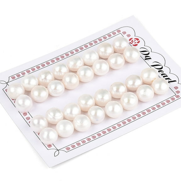 Grade AAA Natural Cultured Freshwater Pearl Beads Half Drilled Flat Round White 11~12x6~7mm Half Hole: 1mm Pearl