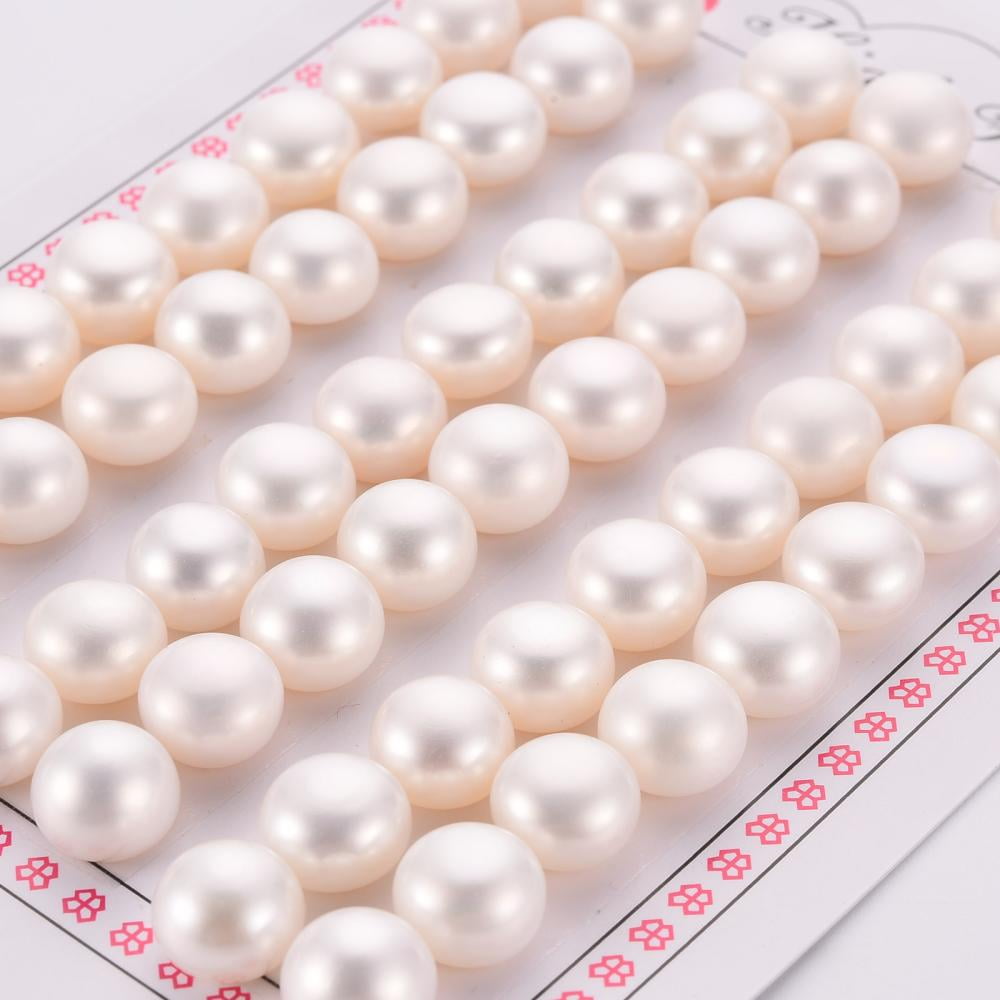 Grade AAA Natural Cultured Freshwater Pearl Beads Half Drilled Flat Round White 9~9.5x6.5mm Half Hole: 1mm