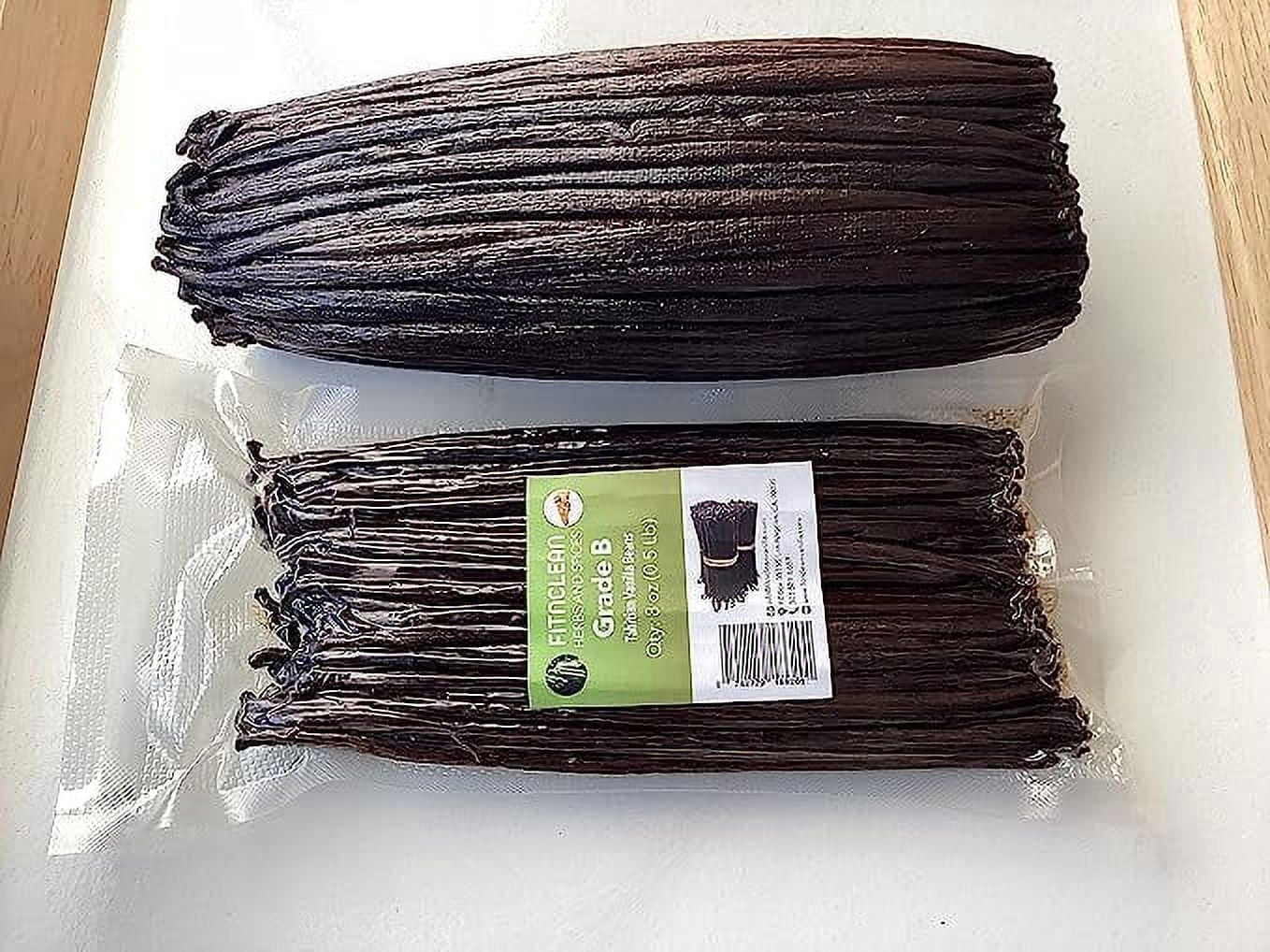 Grade B Vanilla Beans Tahitian B Extract Grade| 5"-7", (1/2 lb), Whole Non-Gmo Bourbon Pods, 8oz