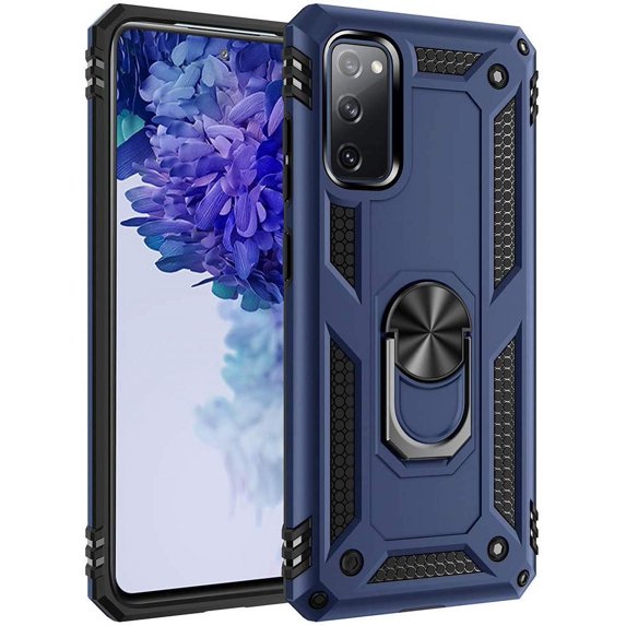 Grade Blue Case for Samsung Galaxy S20 FE 5G, Heavy Duty Shockproof Phone Case with 360 Metal Rotating Ring Kickstand Holder , Compatible with Car Mount