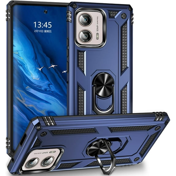 Grade Drop Impact for Motorola Moto Edge Plus 2023 Case 360 Metal Rotating Ring Kickstand Holder Heavy Duty Shockproof Case for Moto Edge Plus 2023 Phone Case (Blue)