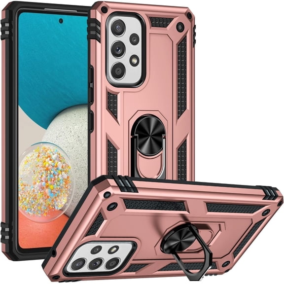 Grade Drop Impact for Samsung Galaxy A53 5G Case Galaxy A53 Case 360 Metal Rotating Ring Kickstand Holder Heavy Duty Shockproof Case for Galaxy A53 5G Phone Case (Rose Gold)
