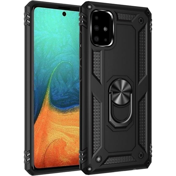 Grade Drop Impact for Samsung Galaxy A71 4G Case 360 Metal Rotating Ring Kickstand Holder Magnetic Car Mount Armor Heavy Duty Shockproof Cover for Galaxy A71 4G Phone Protection Case (Black)