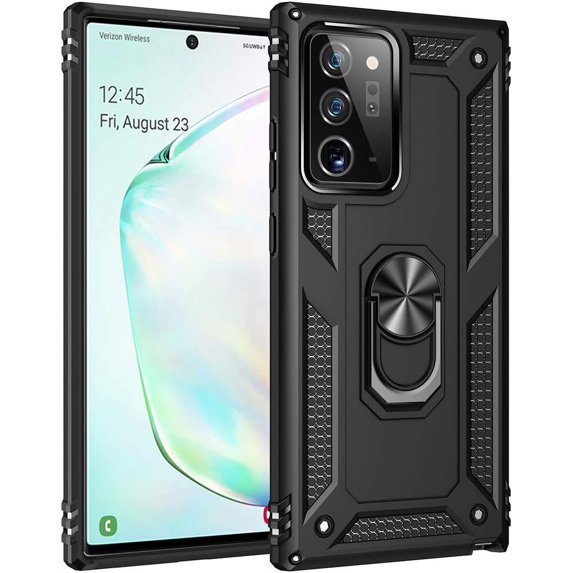 Grade Drop Impact for Samsung Galaxy Note 20 Ultra Case Galaxy Note 20 Ultra 5G Case Metal Rotating Ring Kickstand Holder Heavy Duty Case for Galaxy Note 20 Ultra 5G Phone Case (Black)