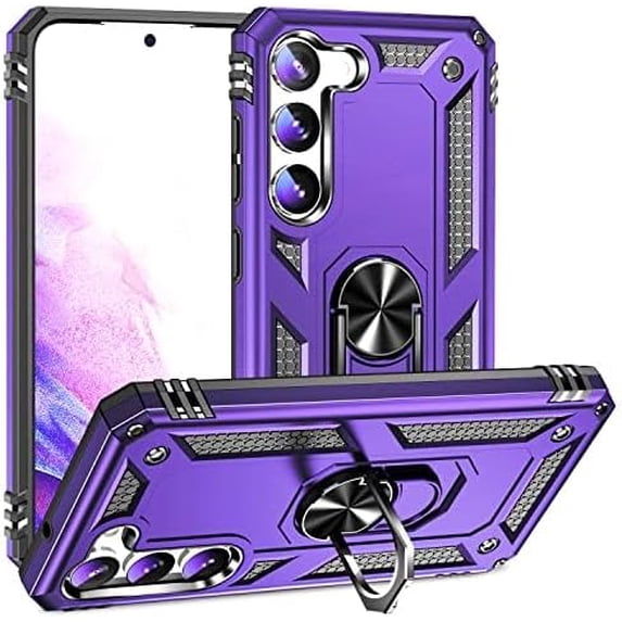 Grade Drop Impact for Samsung Galaxy S24 Plus Case Galaxy S24+ Plus 5G Case 360 Metal Rotating Ring Kickstand Holder Heavy Duty Shockproof Case for Galaxy S24+ Plus Phone Case (Purple)