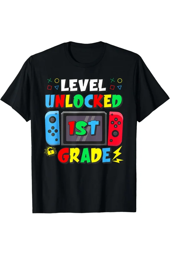 Grade Level Unlocked Gamer First Day of School Funny Graphic Tee Unisex T-Shirt ,up to size 5XL
