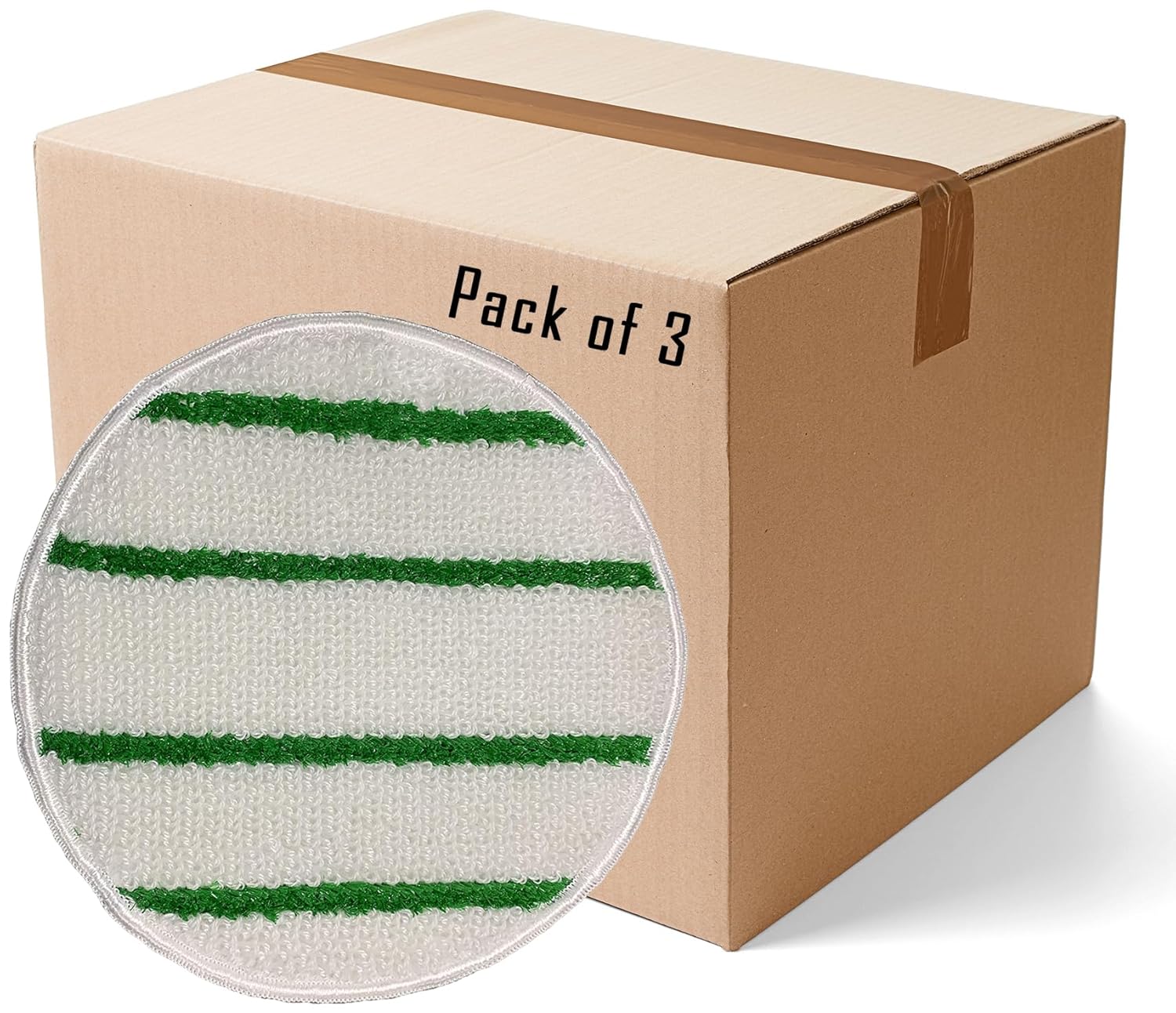 Grade Low-Profile Synthetic Carpet Bonnet with Scrubber Strips - 19 Inch - 3-Pack