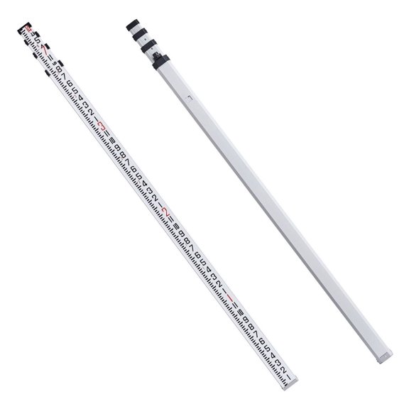 Grade Rod 14ft, Telescopic Survey Rod 4-Section Aluminum Leveling Rod, 1/8in Double Sided Scale, Bubble Level & Carrying Bag for Construction, Laser Levels