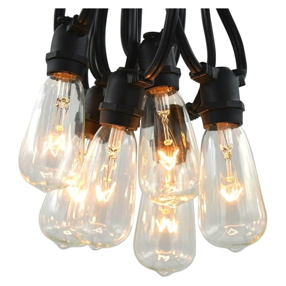 Grade Vintage Edison Outdoor String Lights (ST40 Clear - Black Wire, 25 ft)